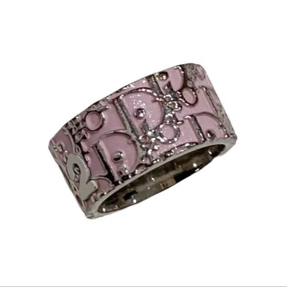 VINTAGE DIOR  Pink Trotter Ring Monogram Silver Ring Size 6 Authentic